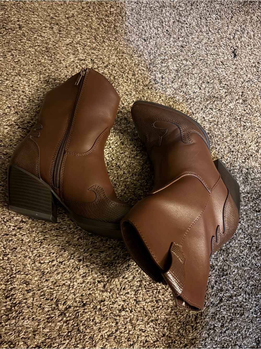 Soda Brown Western-Style Heeled Ankle Boots - Picture 5 of 7